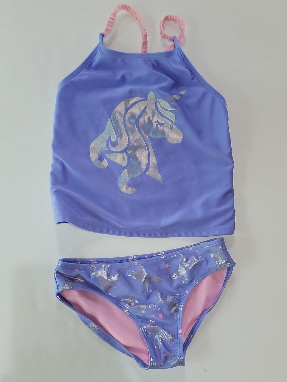 More Than Magic Purple Unicorn Girls Two-Piece Swim Set with Pink Straps